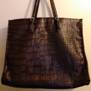 Brown Oversized Alligator Print Tote by Braciano
